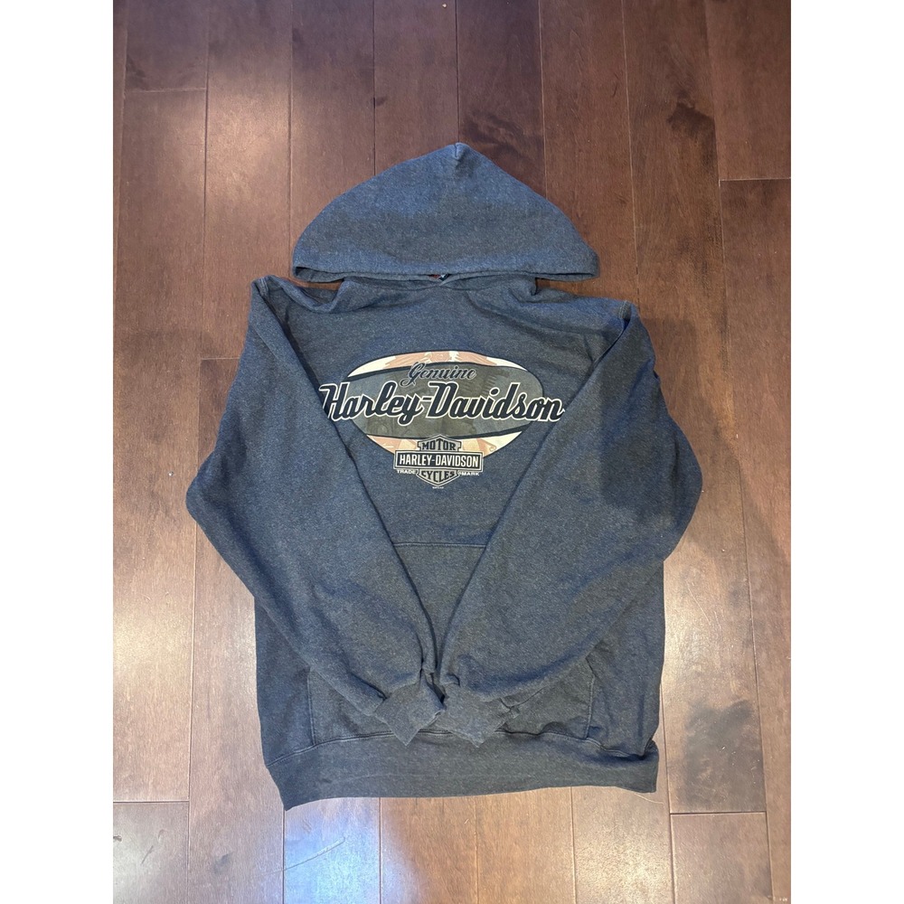 Harley Davidson Three Rivers Pittsburgh Hoodie Gray Graphic Pullover Sweatshirt